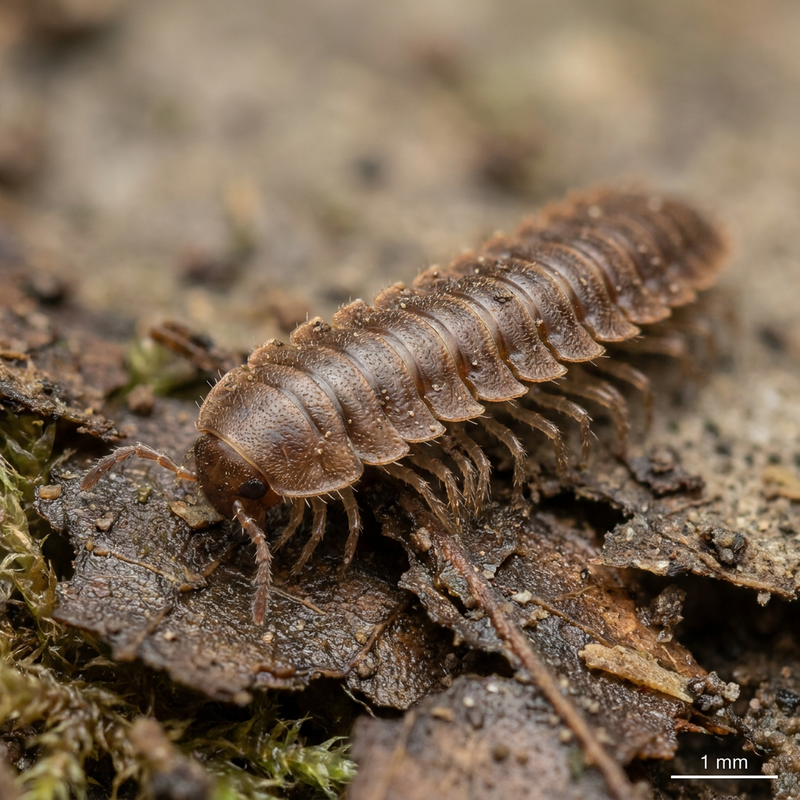 Flachtausendfüßer (Polydesmus), KI-Illustration