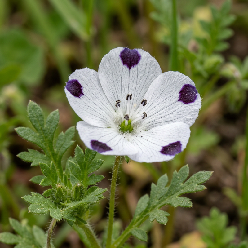 Fleckiges Hainblümchen (Nemophila maculata), KI-Illustration