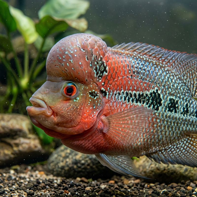 Flowerhorn-Buntbarsch (Amphilophus), KI-Illustration