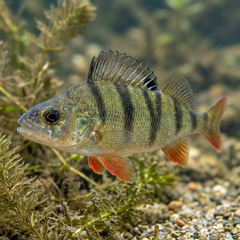 Flussbarsch (Perca fluviatilis), KI-Illustration