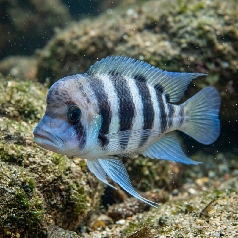 Frontosa-Buntbarsch (Cyphotilapia frontosa), KI-Illustration