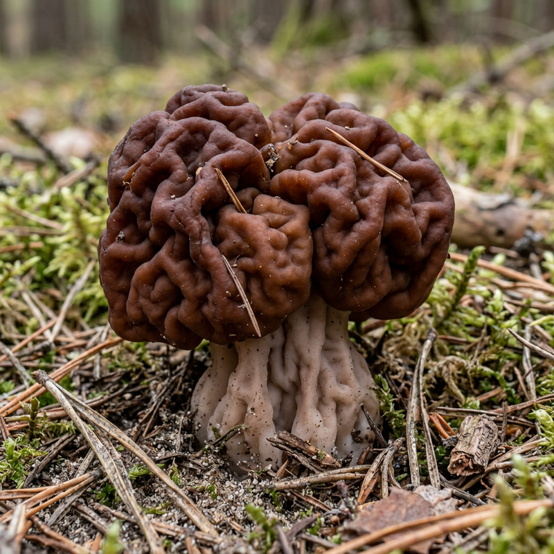 Frühjahrslorchel (Gyromitra esculenta), KI-Illustration