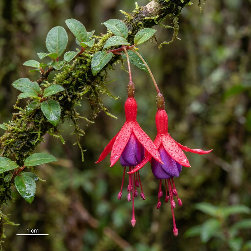 Fuchsien (Fuchsia magellanica), KI-Illustration