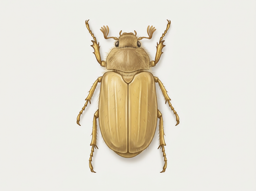 Junikäfer (Amphimallon solstitiale) von oben, gelbbraun mit stark behaartem Halsschild