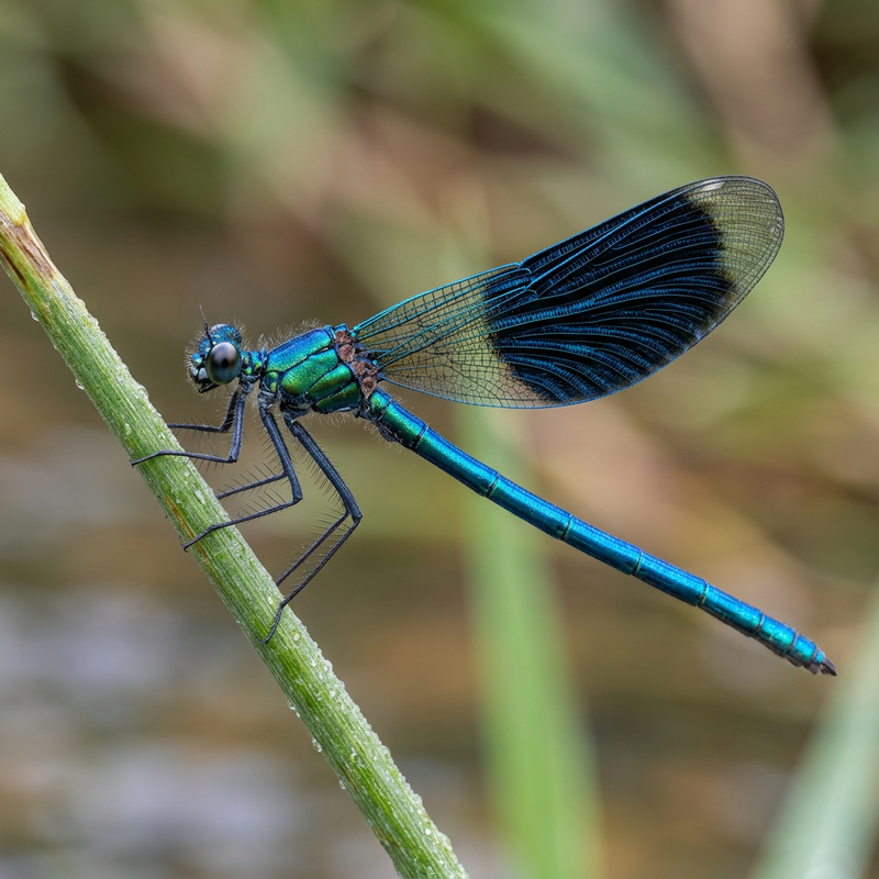 Gebänderte Prachtlibelle (Calopteryx splendens), KI-Illustration