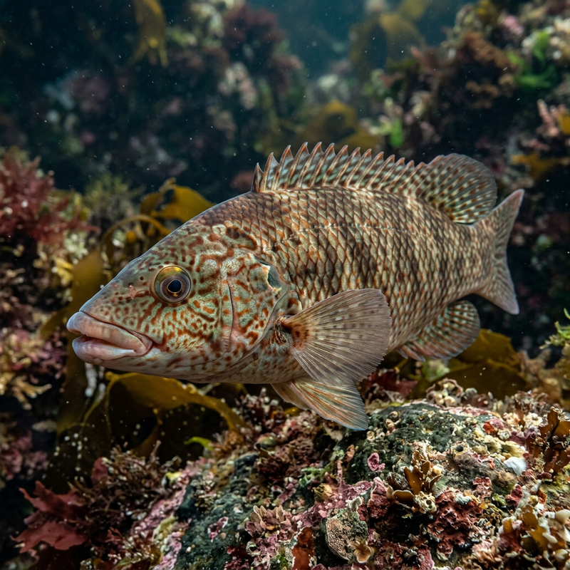 Gefleckter Lippfisch (Labrus bergylta), KI-Illustration