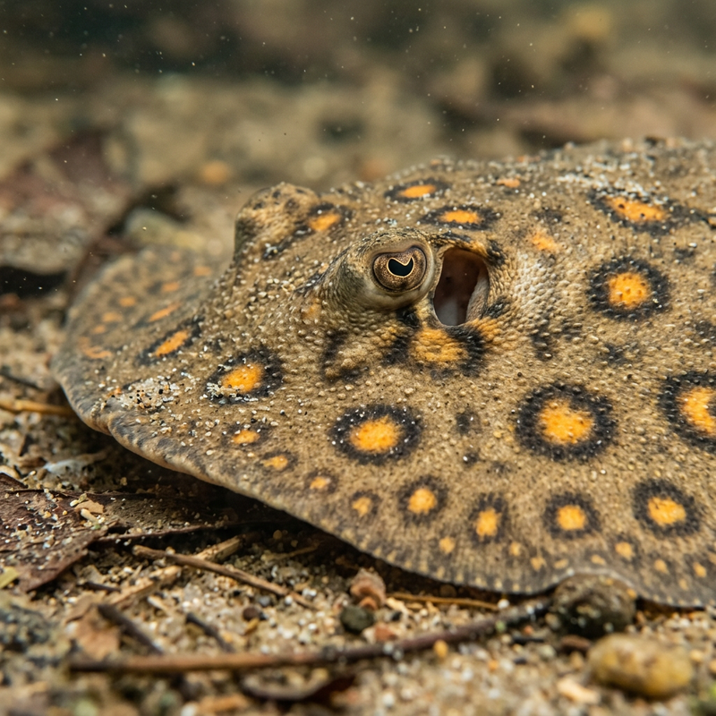 Gefleckter Süßwasserrochen (Potamotrygon motoro), KI-Illustration