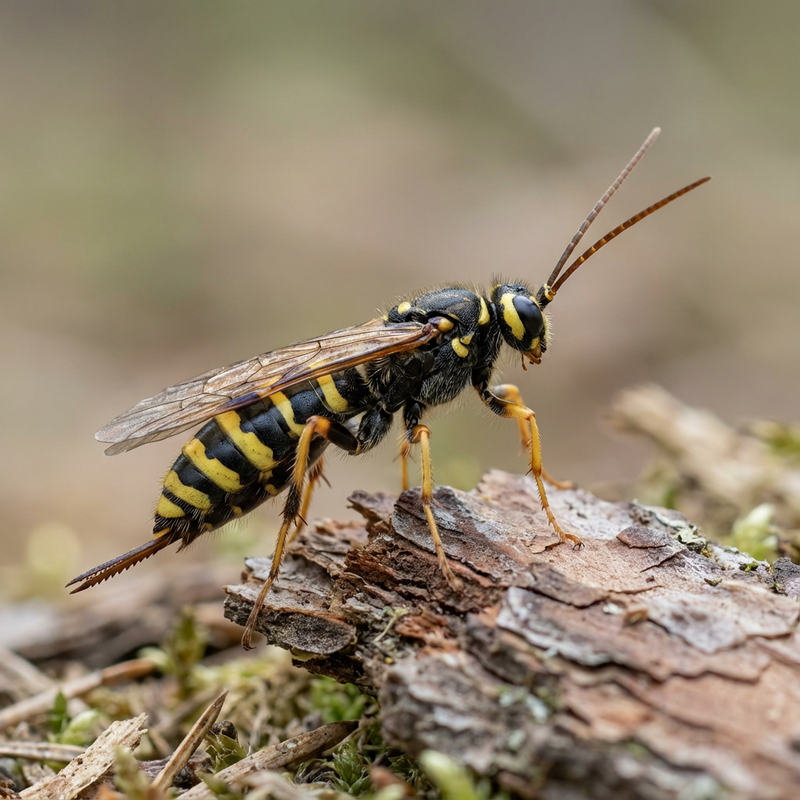 Gelbe Fichtenholzwespe (Urocerus augur), KI-Illustration