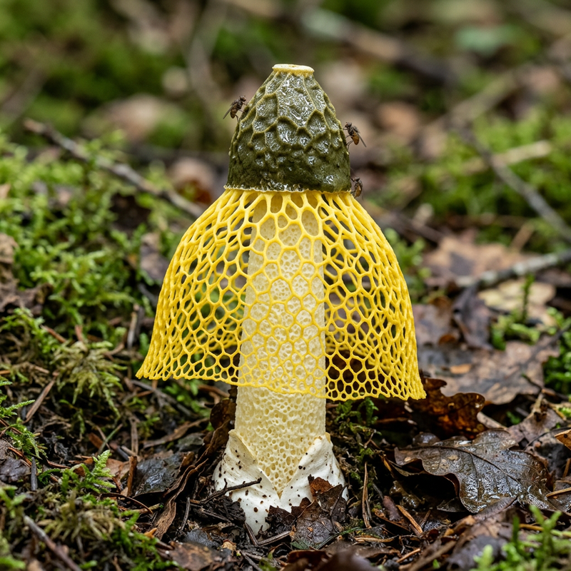 Gelbe Netzstinkmorchel (Phallus multicolor), KI-Illustration