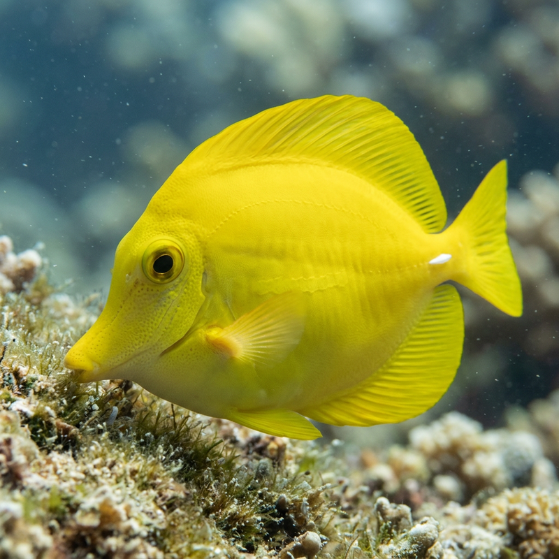 Gelber Doktorfisch (Zebrasoma flavescens), KI-Illustration