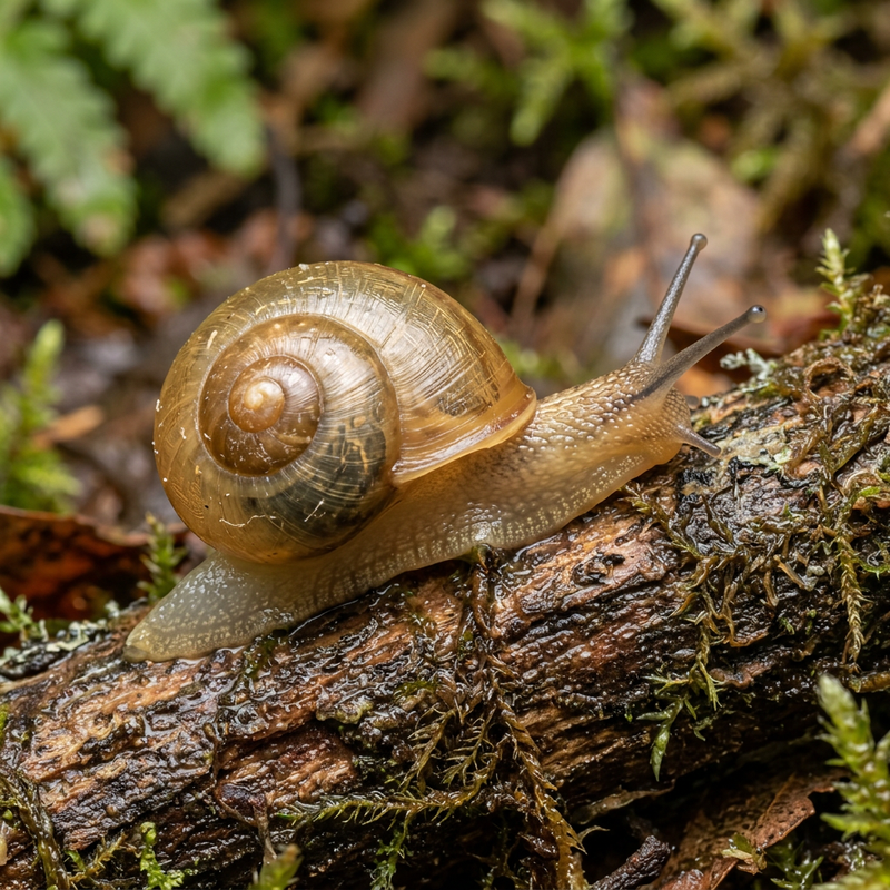Gemeine Bernsteinschnecke (Succinea putris), KI-Illustration