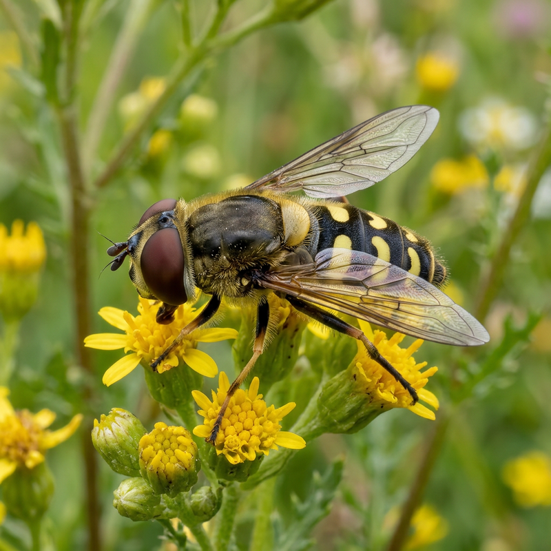 Gemeine Feldschwebfliege (Eupeodes corollae), KI-Illustration