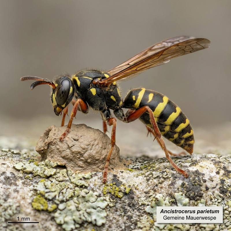 Gemeine Mauerwespe (Ancistrocerus parietum), KI-Illustration