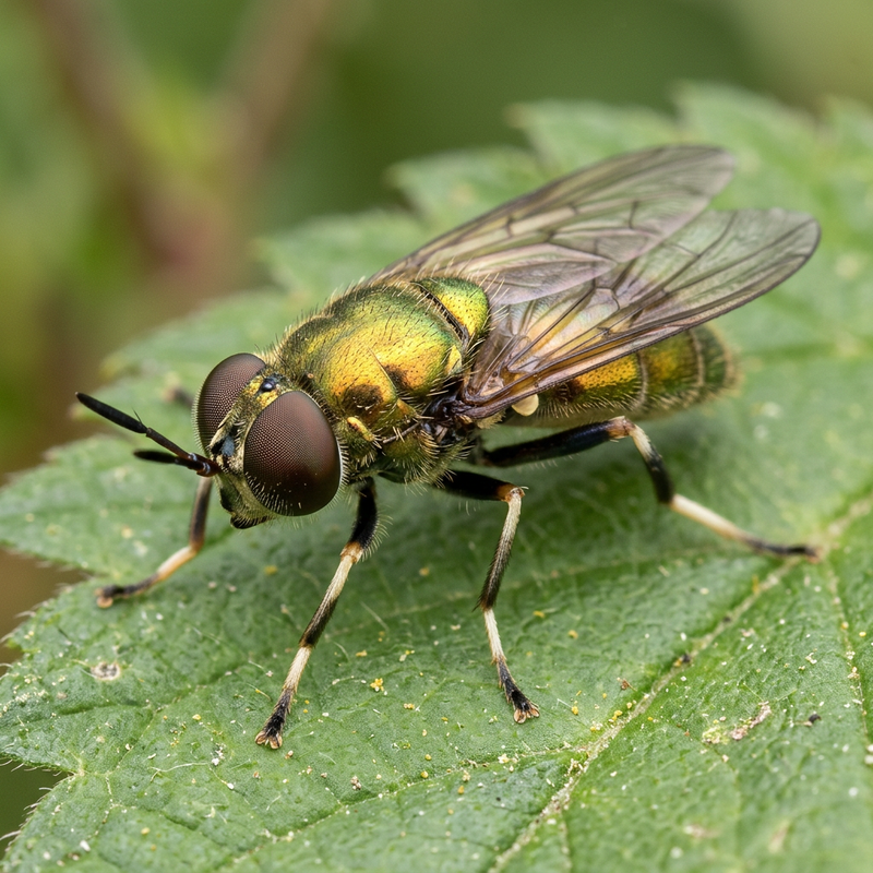 Gemeine Waffenfliege (Chloromyia formosa), KI-Illustration