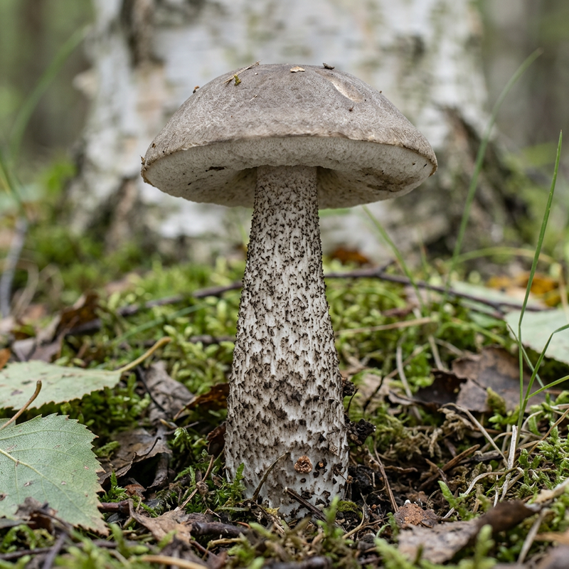 Gemeiner Birkenpilz (Leccinum scabrum), KI-Illustration