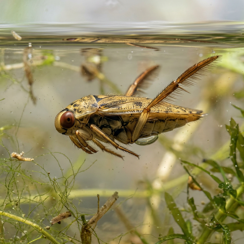 Gemeiner Rückenschwimmer (Notonecta glauca), KI-Illustration