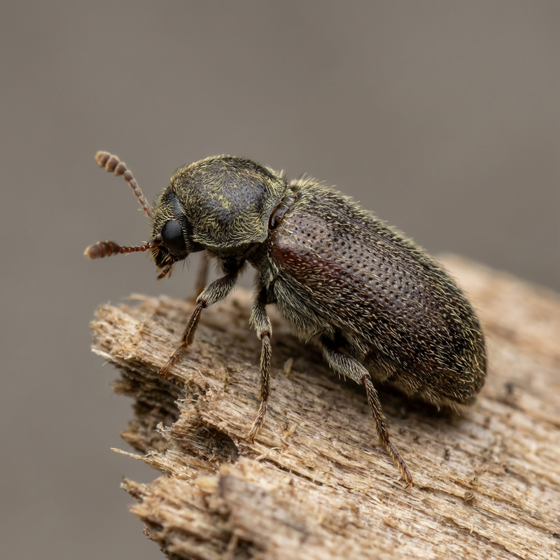 Gescheckter Nagekäfer (Totenuhr) (Xestobium rufovillosum), KI-Illustration