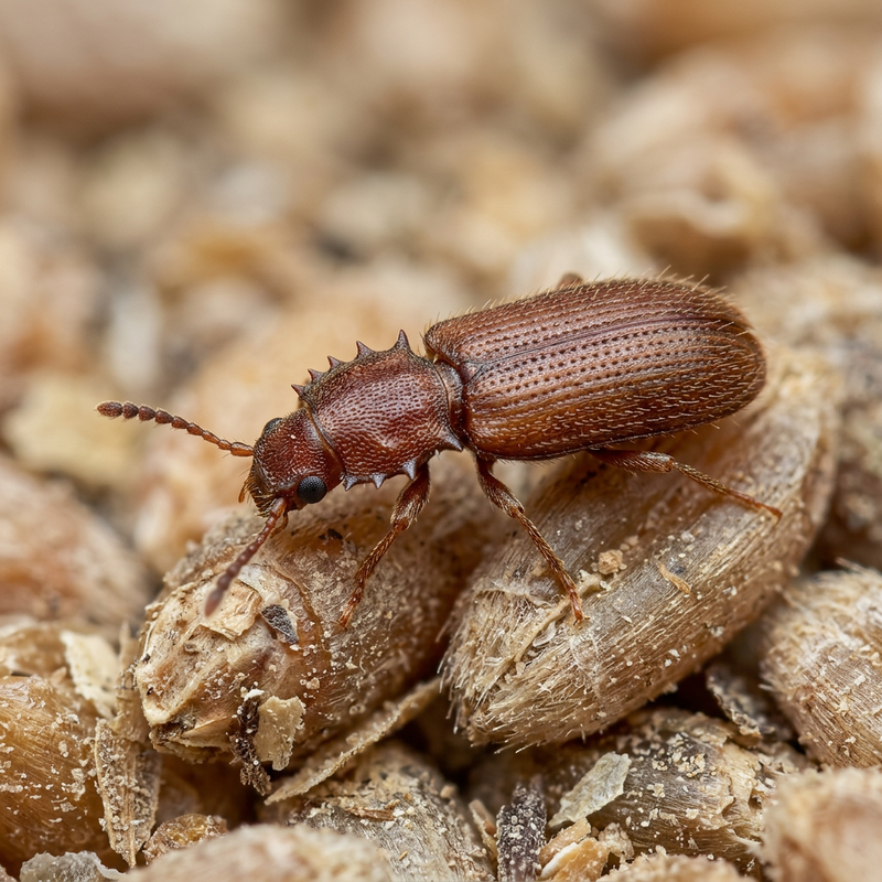 Getreideplattkäfer (Artengruppe) (Oryzaephilus), KI-Illustration