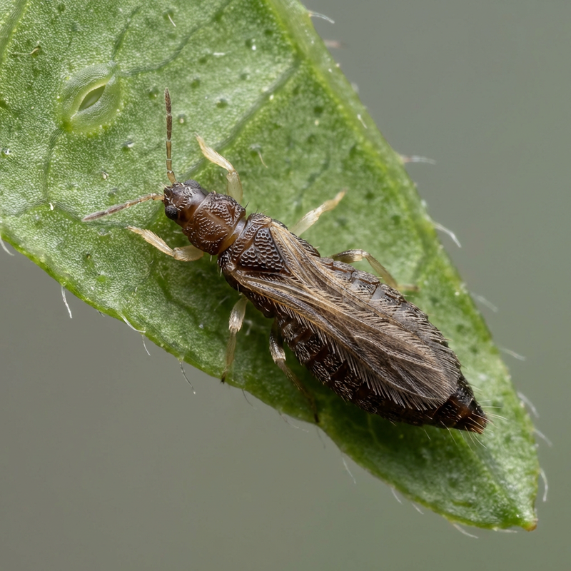 Gewächshausthrips (Heliothrips haemorrhoidalis), KI-Illustration