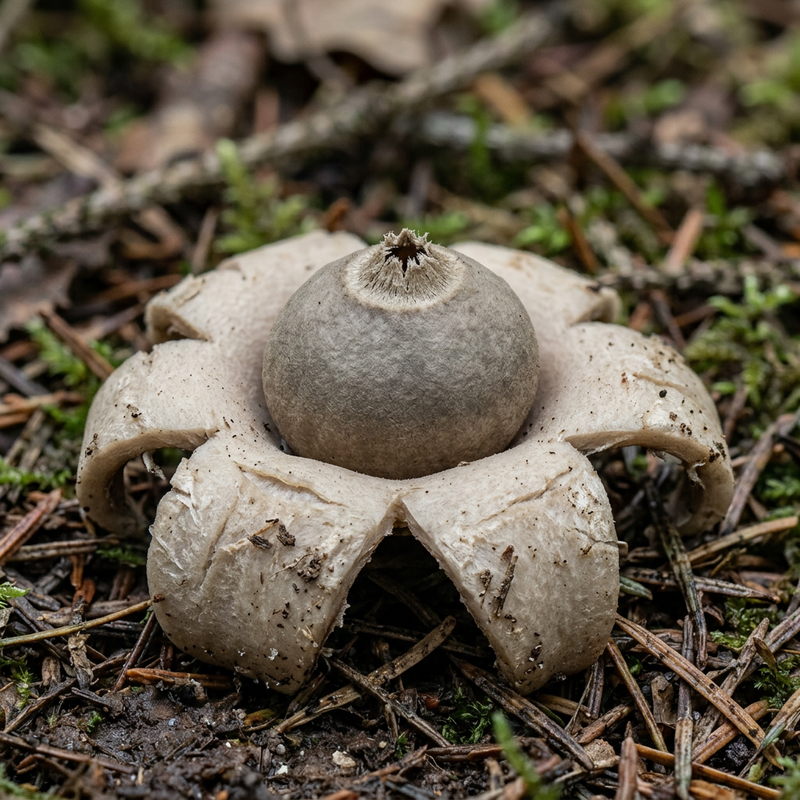 Gewimperter Erdstern (Geastrum fimbriatum), KI-Illustration