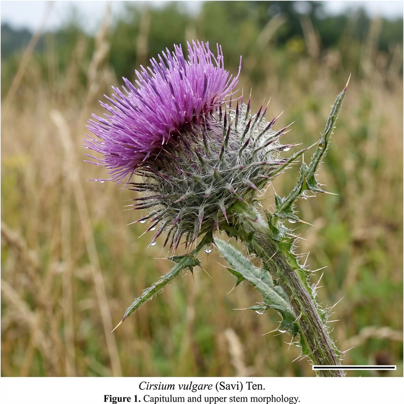 Gewöhnliche Kratzdistel (Cirsium vulgare), KI-Illustration