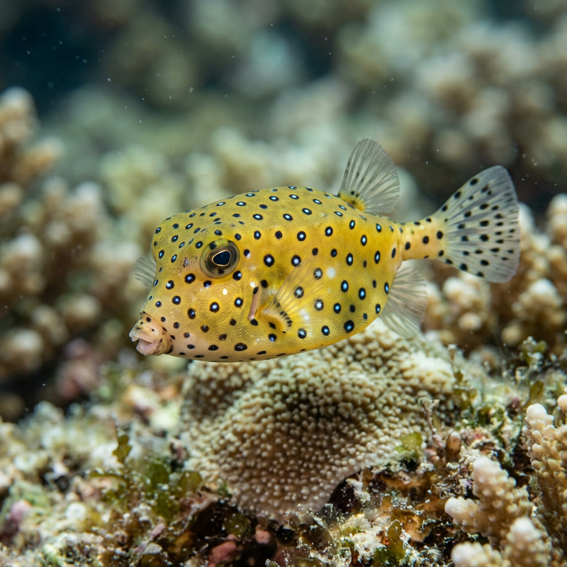 Gewöhnlicher Kofferfisch (Ostracion cubicus), KI-Illustration