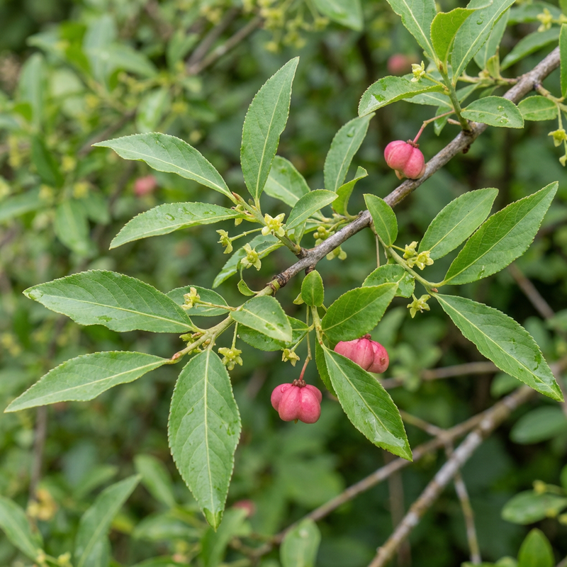 Gewöhnlicher Spindelstrauch (Euonymus europaeus), KI-Illustration