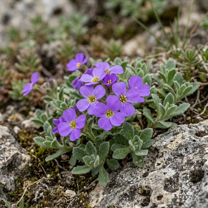 Gewöhnliches Blaukissen (Aubrieta deltoidea), KI-Illustration
