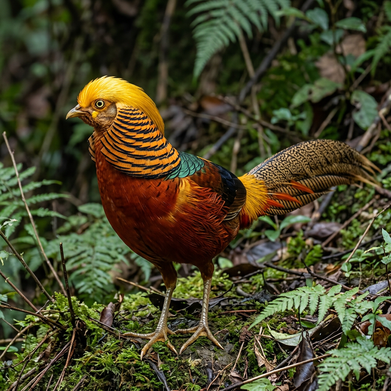 Goldfasan (Chrysolophus pictus), KI-Illustration