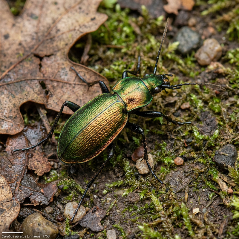 Goldglänzender Laufkäfer (Carabus auratus), KI-Illustration
