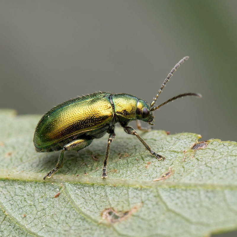 Goldgrüner Weidenflohkäfer (Crepidodera aurata), KI-Illustration