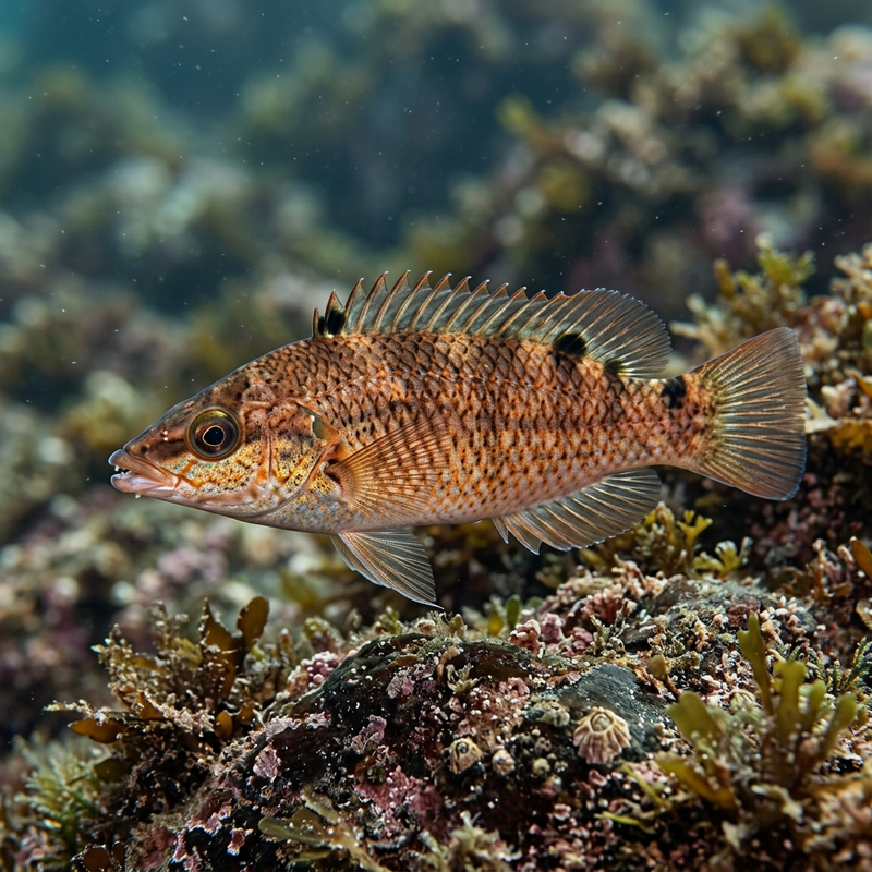 Goldmaid (Ctenolabrus rupestris), KI-Illustration