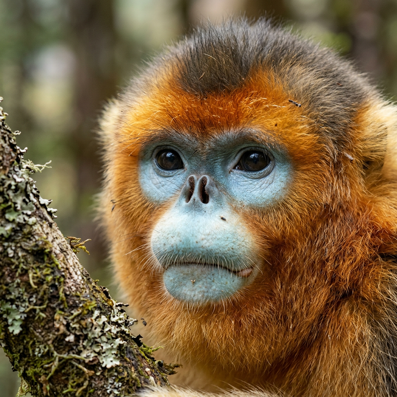 Goldstumpfnase (Rhinopithecus roxellana), KI-Illustration