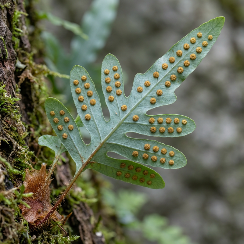 Goldtuepfelfarn (Phlebodium aureum), KI-Illustration