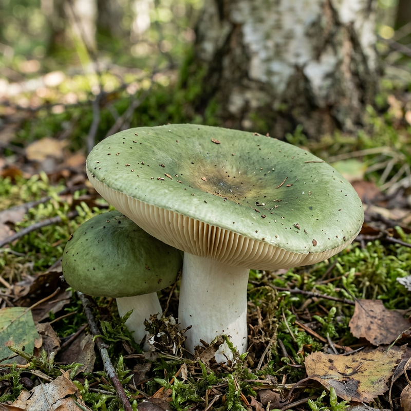 Grasgrüner Täubling (Russula aeruginea), KI-Illustration