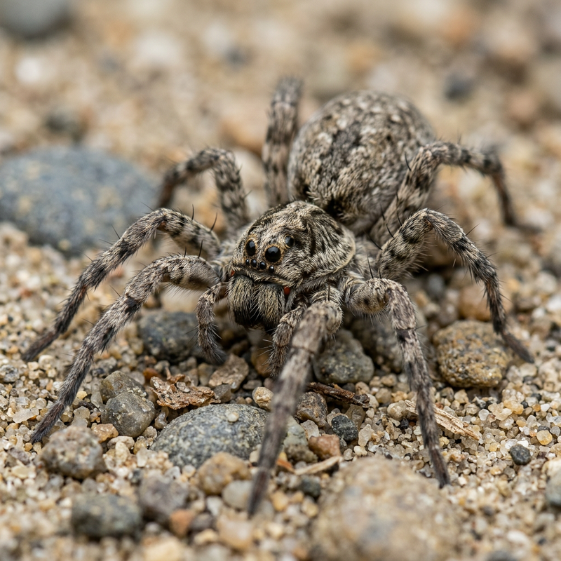 Graue Wolfspinne (Arctosa cinerea), KI-Illustration