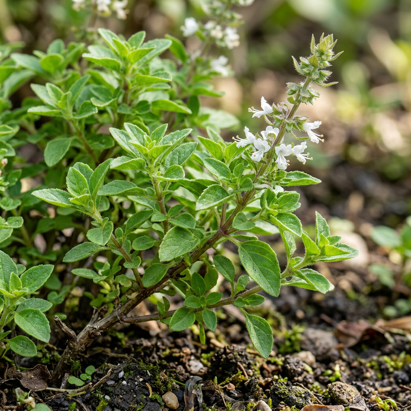 Griechisches Basilikum (Ocimum basilicum minimum), KI-Illustration