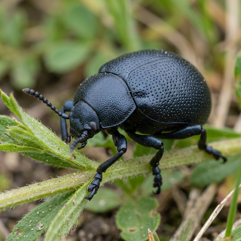 Großer blauschwarzer Blattkäfer (Timarcha tenebricosa), KI-Illustration