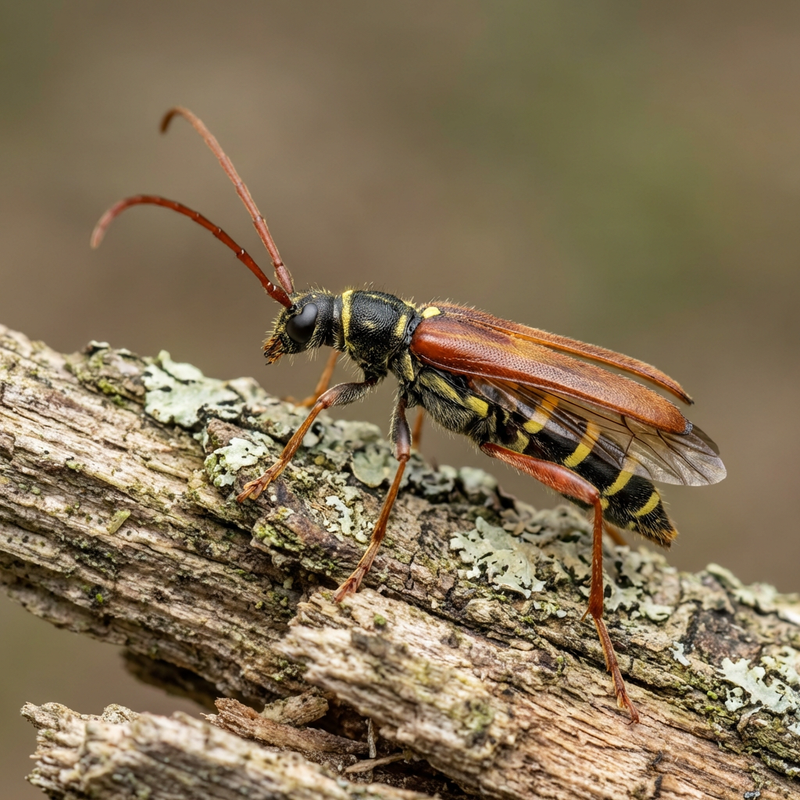Großer Wespenbock (Necydalis major), KI-Illustration