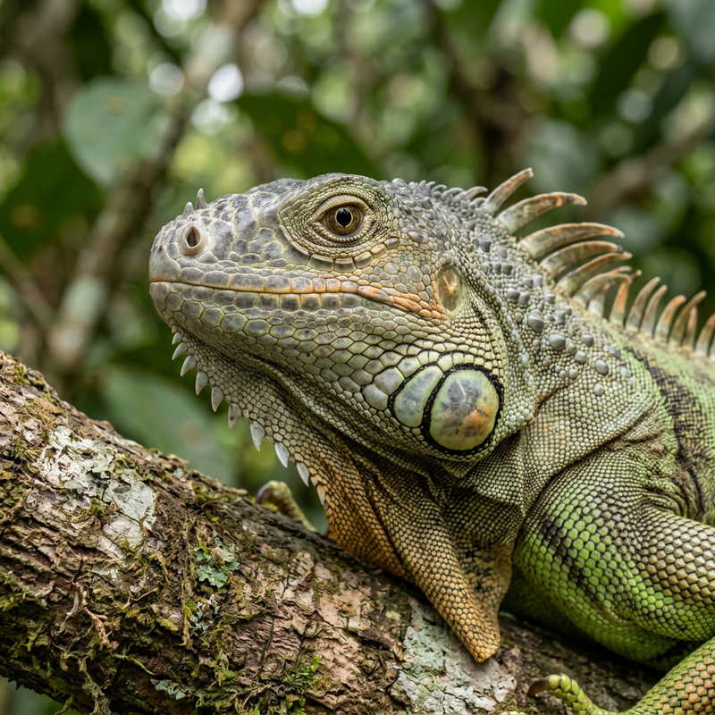 Grüner Leguan (Iguana iguana), KI-Illustration