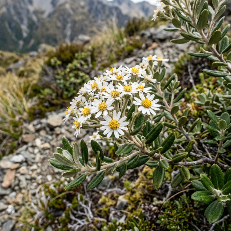 Haast-Strauchmargerite (Olearia haastii), KI-Illustration