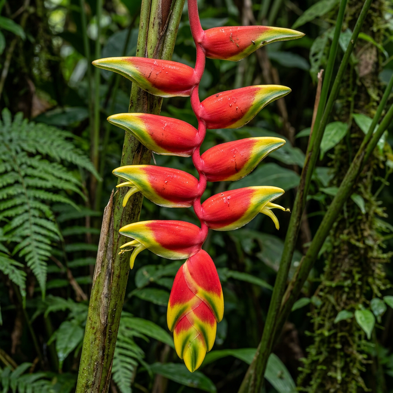 Hängende Helikonie (Heliconia rostrata), KI-Illustration