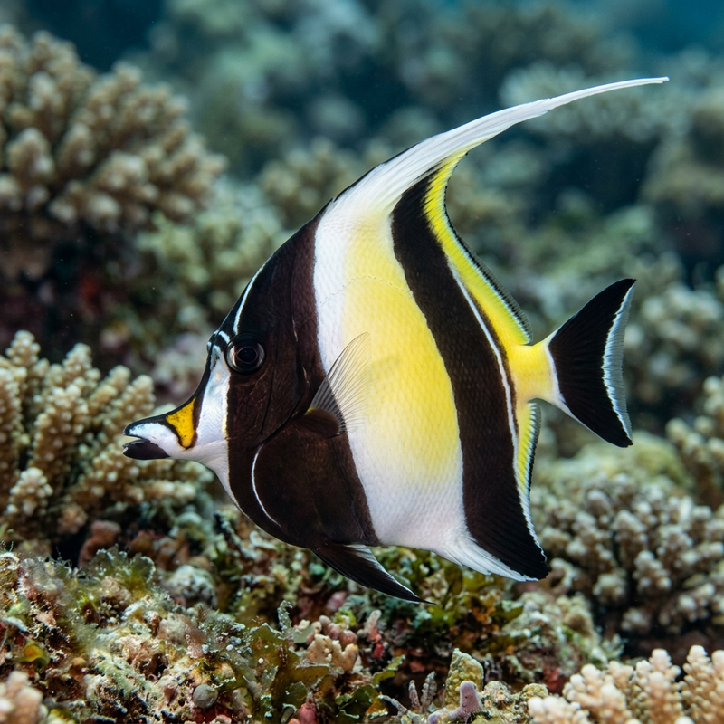 Halfterfisch (Zanclus cornutus), KI-Illustration