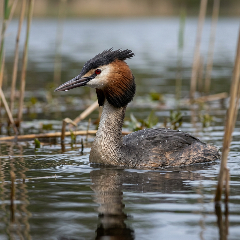Haubentaucher (Podiceps cristatus), KI-Illustration