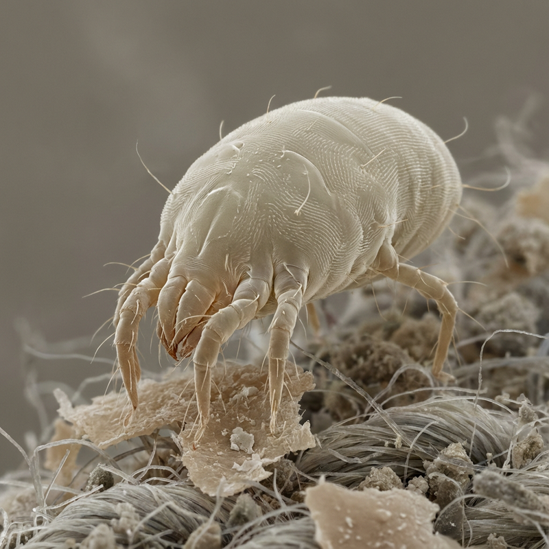 Hausstaubmilben (Dermatophagoides), KI-Illustration