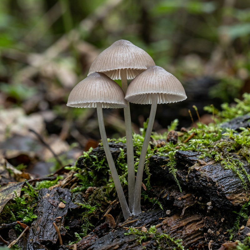 Helmlinge (Mycena), KI-Illustration