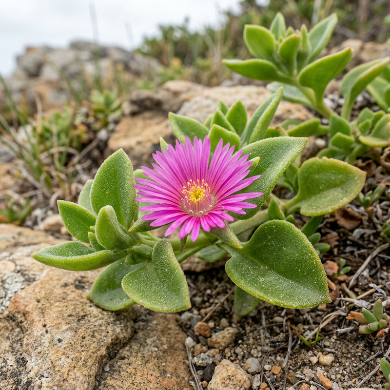 Herzblättrige Mittagsblume (Mesembryanthemum cordifolium), KI-Illustration