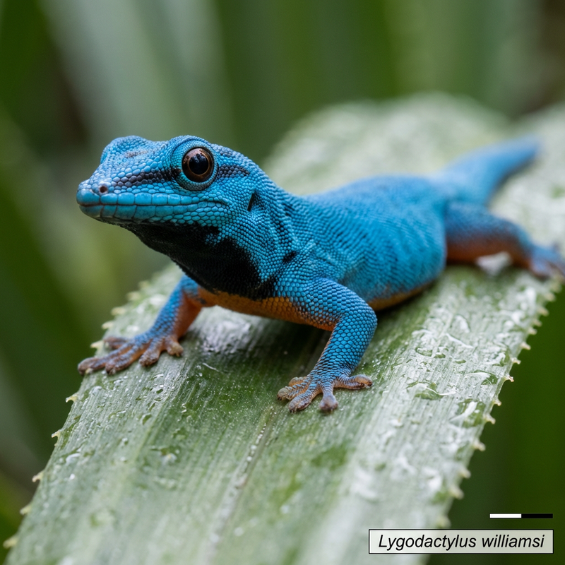 Himmelblauer Zwergtaggecko (Lygodactylus williamsi), KI-Illustration