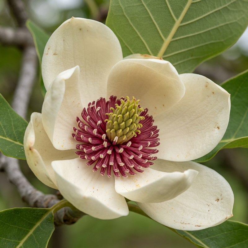 Honoki-Magnolie (Magnolia obovata), KI-Illustration