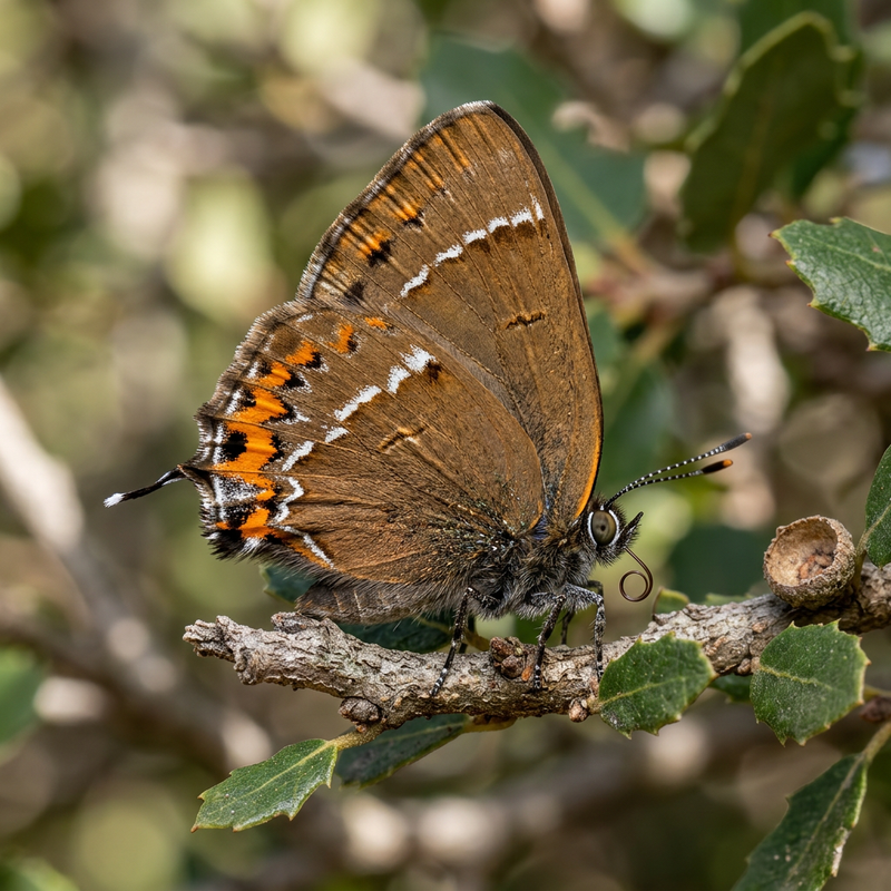 Ilex-Zipfelfalter (Satyrium ilicis), KI-Illustration